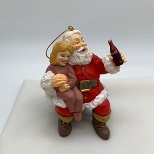 Vintage Coca-Cola Trim-A-Tree Collection Santa & Little Girl Christmas Ornament